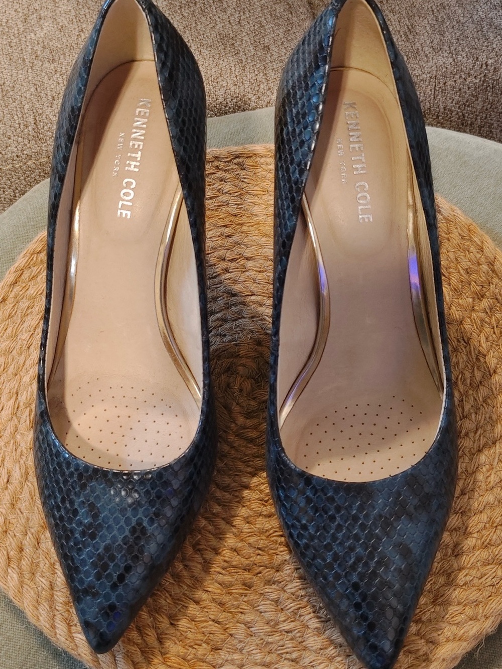 Kenneth Cole New York Navy Snake-Print Pointed-Toe Pumps